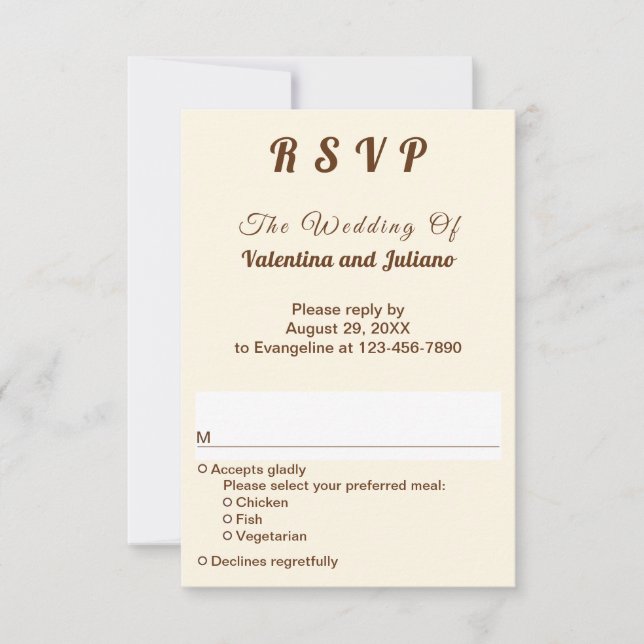Ivory with Brown Typography Portrait Wedding RSVP Karte (Vorderseite)
