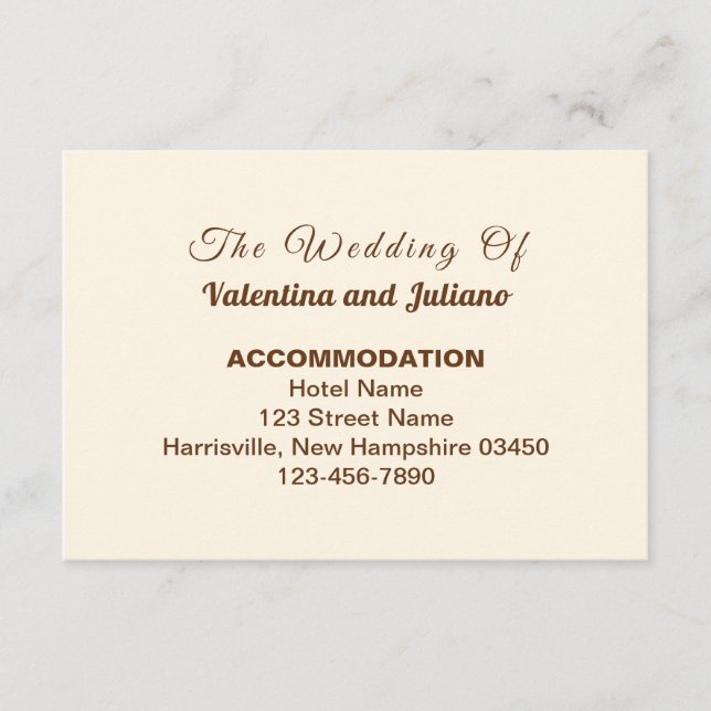 Ivory with Brown Typography Wedding Accommodation Begleitkarte (Vorderseite)