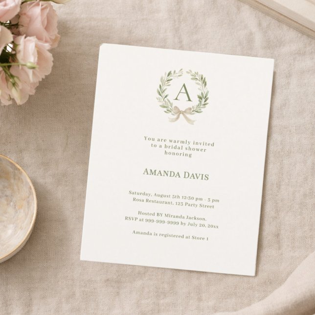 Ivory wreath bow monogram Bridal Shower invitation (Von Creator hochgeladen)