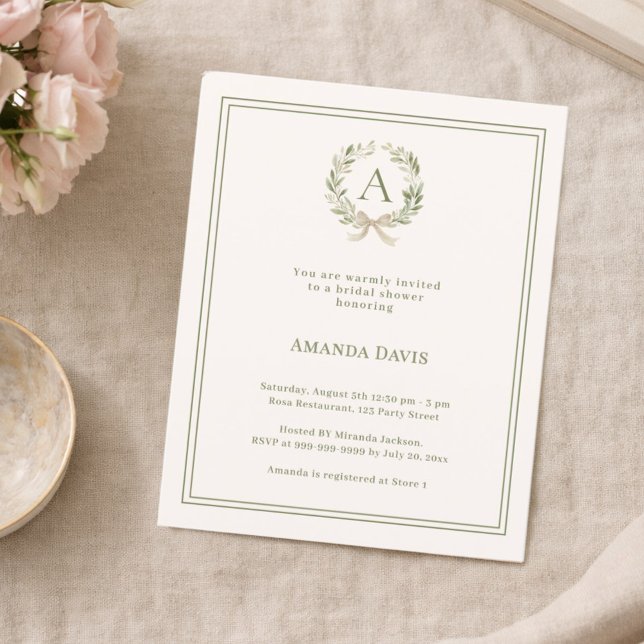 Ivory wreath monogrammed Bridal Shower invitation (Von Creator hochgeladen)