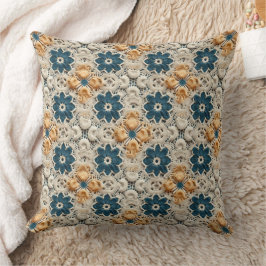 Ivory Yellow and Blue Faux Crochet Kissen