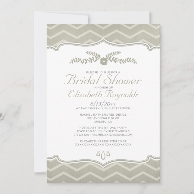 Ivory Zigzag Bridal Dusche Einladungen (Vorderseite)