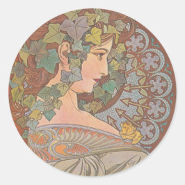 Ivy - Alphonse Mucha Runder Aufkleber