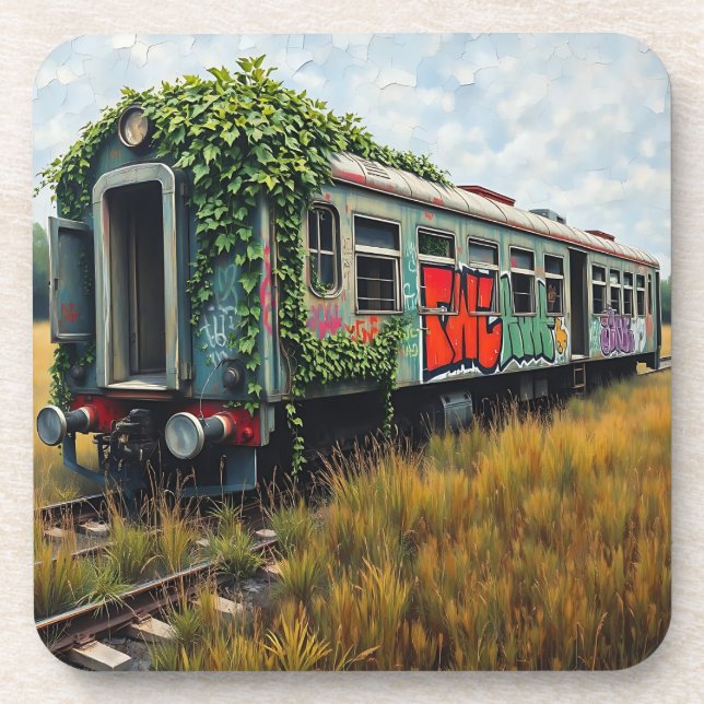 Ivy and Graffiti  Covered Abandoned Train  Getränkeuntersetzer (Vorderseite)