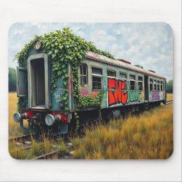 Ivy and Graffiti Covered Abandoned Train Mousepad