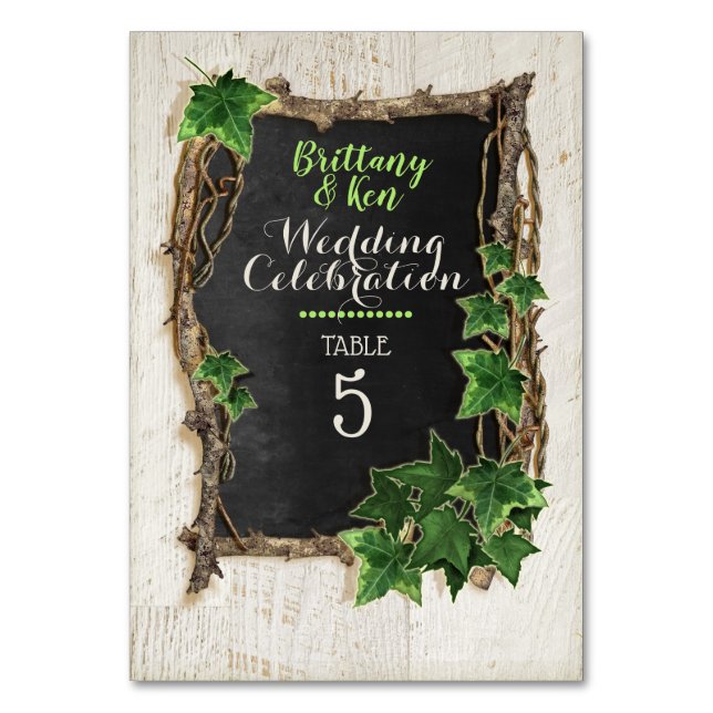 Ivy and Willow Wedding Tischnummer (Vorderseite)