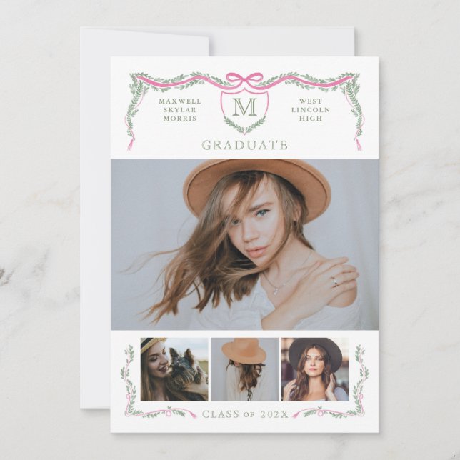Ivy Crest Monogramme Photo Faire-part de graduatio (Devant)