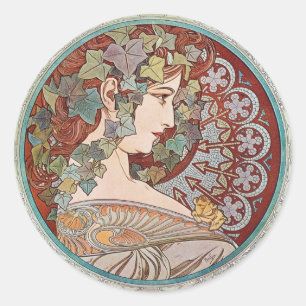 Ivy Goddess Mucha Runder Aufkleber