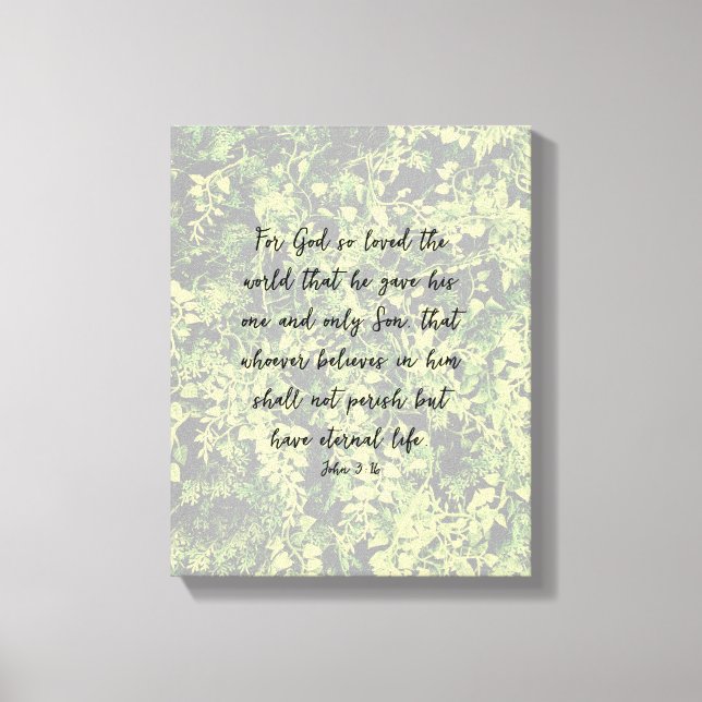 Ivy Greenery Pattern John 3:16 Bible Verse Art Leinwanddruck (Vorderseite)