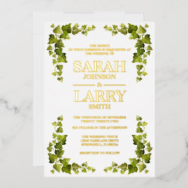 Ivy Leaf und Elegante Gold Traditionelle Hochzeit Folieneinladung