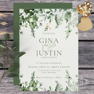 Ivy & Sage Monogram Faire-part de mariage vert fon