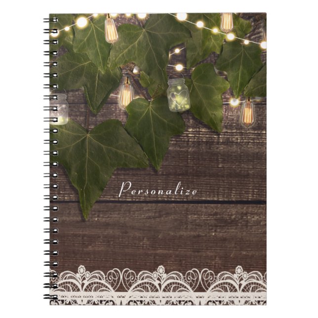 Ivy & String Lights Mason Jar Rustikales Elegant Notizblock (Vorderseite)