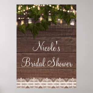 Ivy & String Lights Mason Jar Rustikales Plakatban Poster