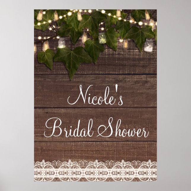 Ivy & String Lights Mason Jar Rustikales Plakatban Poster (Vorne)