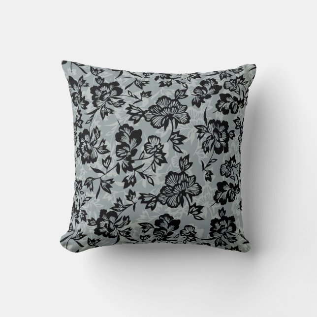 Iwalani Vintag Hawaiian Charcoal Floral Kissen (Vorderseite)