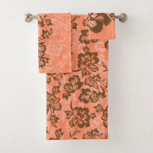 Iwalani Vintag Hawaiian Floral Coordinates-Papaya Badhandtuch Set