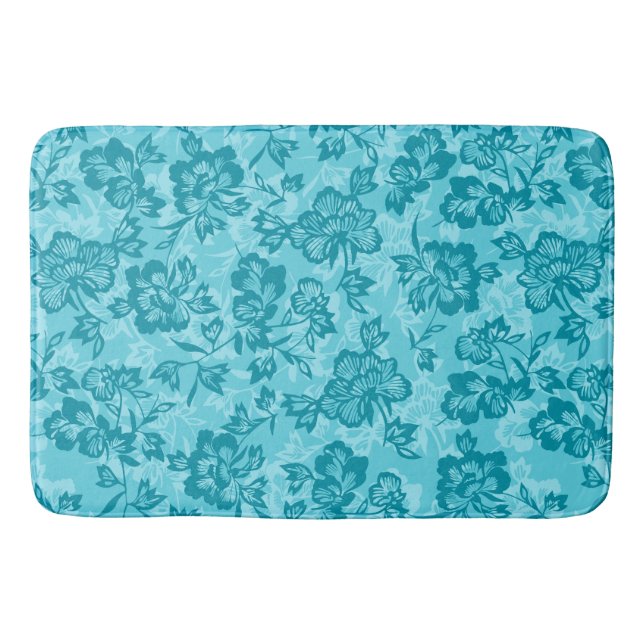 Iwalani Vintag Hawaiianische Aquamarine Blüte Badematte (Vorderseite)