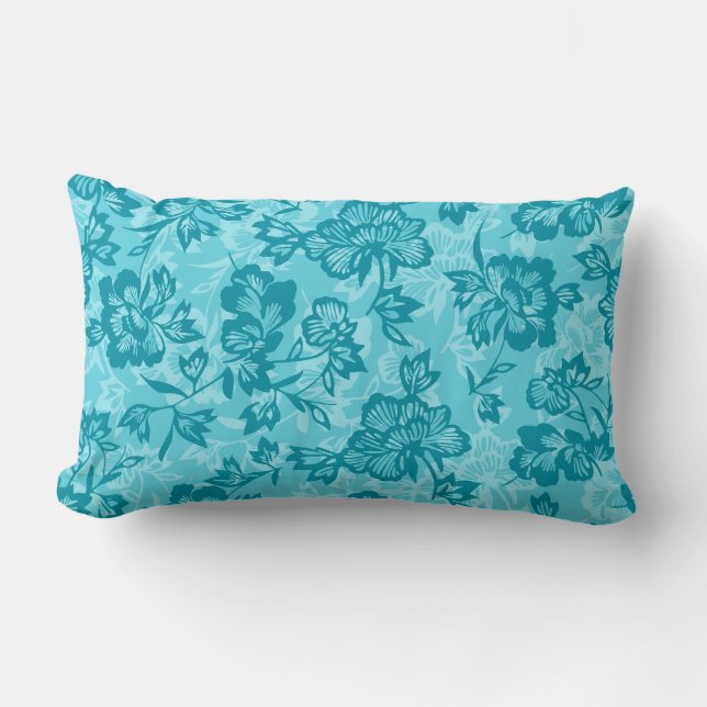 Iwalani Vintag Hawaiianische Aquamarine Blüte Lendenkissen (Vorderseite)