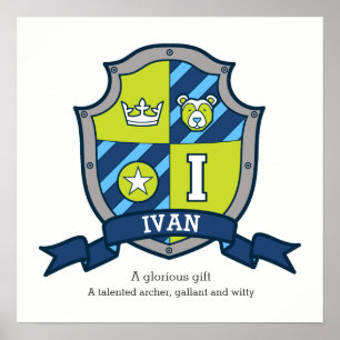 Iwan Jungenname Bedeutung Bär Buchstabe I grünes W Poster