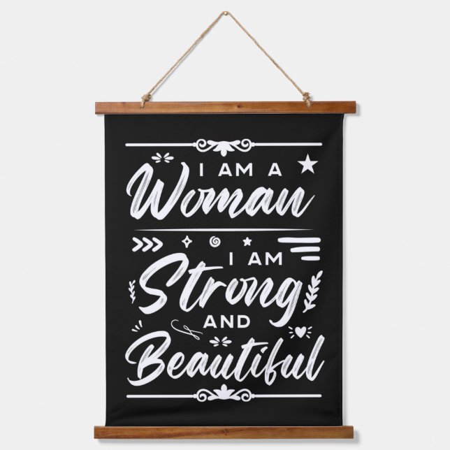 IWD Ich bin eine Frau, die ich stark und schön bin Wandteppich Mit Holzrahmen (Vorderseite)