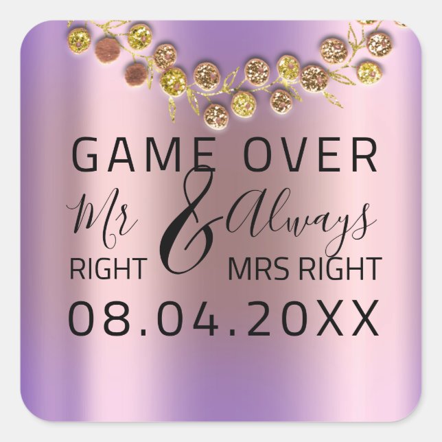 ìWedding Mr Right Mrs Right Game Over Wreath Quadratischer Aufkleber (Vorderseite)