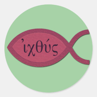 IXOYE Christliches Fischsymbol - Rotes Pergament Runder Aufkleber