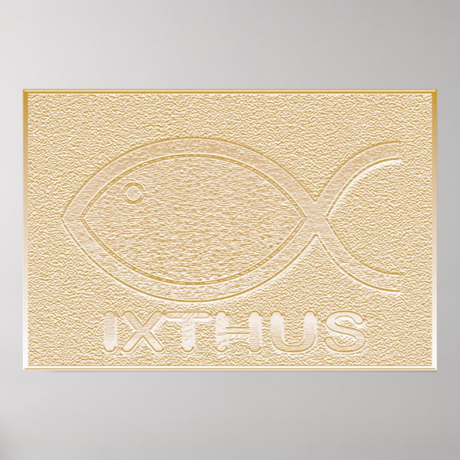 IXTHUS Christliche Fischzeichen - Gold Poster (Vorne)