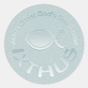 IXTHUS christliches Fisch-Symbol - SILBER Runder Aufkleber