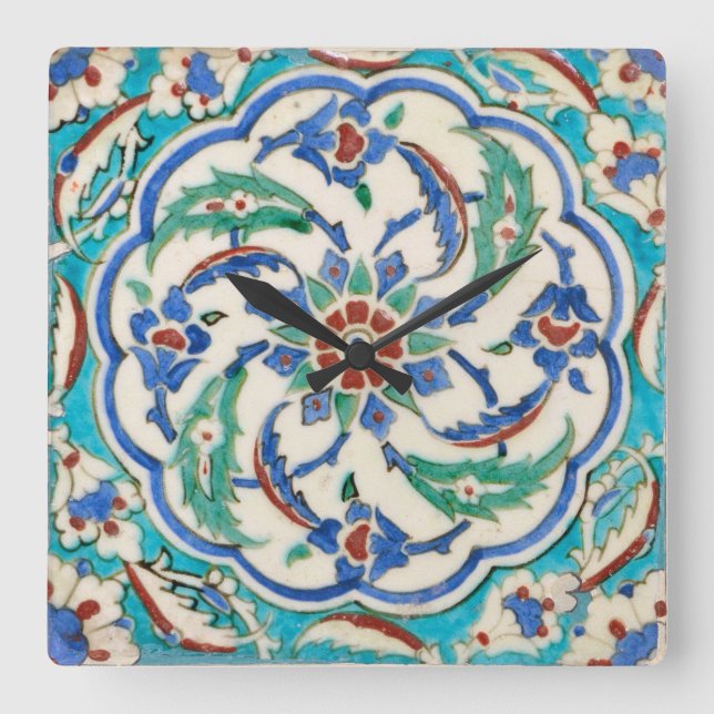 iznik-Keramiken Quadratische Wanduhr (Vorderseite)