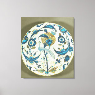 Iznik Teller, der mit einem Pfau gemalt wurde, Leinwanddruck