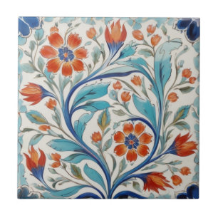 Iznik Türkisch Floral Green Orange Red Blume Fliese