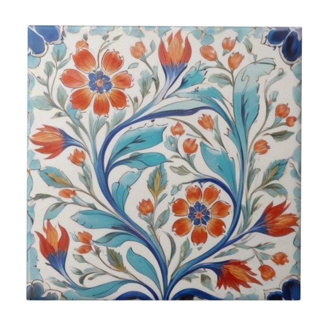 Iznik Türkisch Floral Green Orange Red Blume Fliese (Vorderseite)