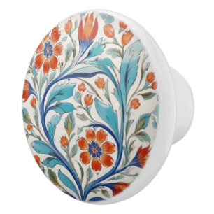 Iznik Türkisch Floral Green Orange Red Blume Keramikknauf