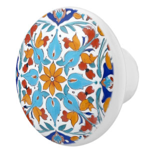 Iznik Türkisch Orange Red Türkise Blue Floral Keramikknauf