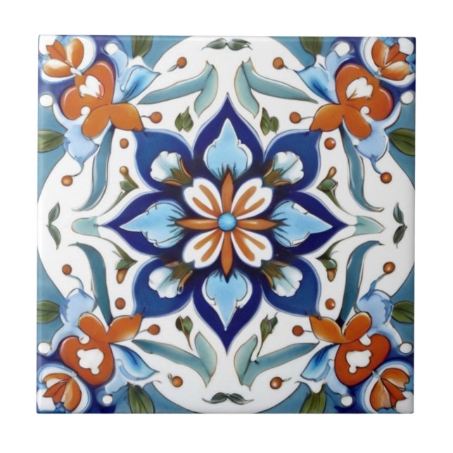 Iznik Türkische Blume Orange Red Blue Fliese (Vorderseite)