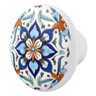 Iznik Türkische Blume Orange Red Blue Keramikknauf