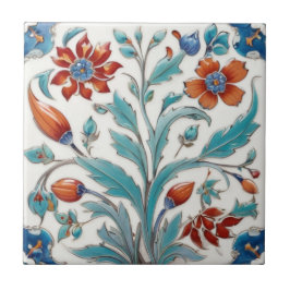 Iznik Türkische Vintage Blumengrün und Rot Blume Fliese