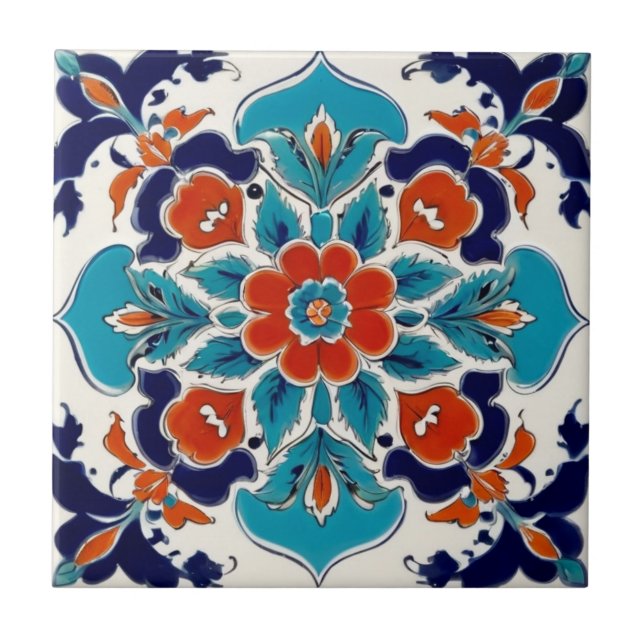 Iznik Türkisches Vintages Blumenblau Traditionelle Fliese (Vorderseite)