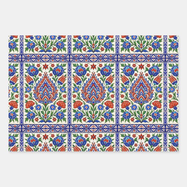 Iznik - Turkish Ottoman pattern with flowers tulip Geschenkpapier Set (Vorderseite)