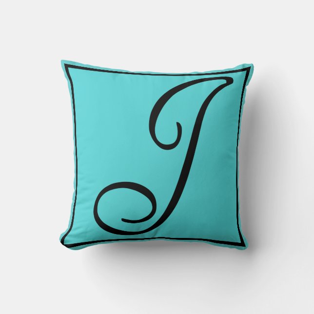 J-ANFANGSkissen - Buchstabe J auf Aqua-Hintergrund Kissen (Vorderseite)