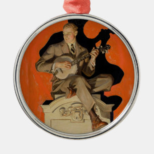 J.C. Leyendecker Banjo-Spieler 1920 Art Deco Kunst Ornament Aus Metall