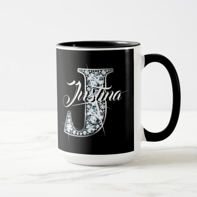 J Faux Diamond Bling Monogram Tasse (Rechts)