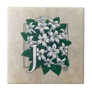 J für Jasmine Blume Monogram Fliese