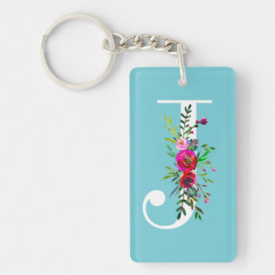 J Letter Initial Monogram Floral Custom Color Schlüsselanhänger