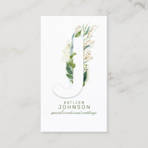 J Letter Monogram Gold Greenerity Blätter Elegant Visitenkarte