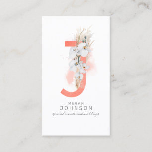 J Letter Monogram White Orchias and Pampas Grass Visitenkarte