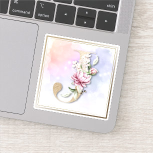 J Monogram Burgundy Floral Sticker