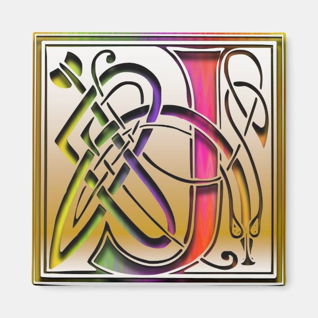 J Monogram "Celtic Rainbow" Magnet Carré (Devant)