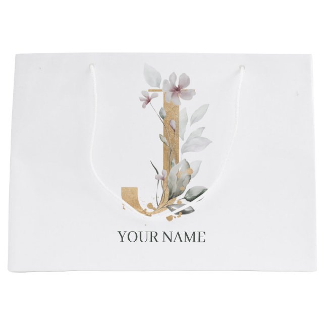 J Monogram Floral Personalisiert Große Geschenktüte (Vorderseite)