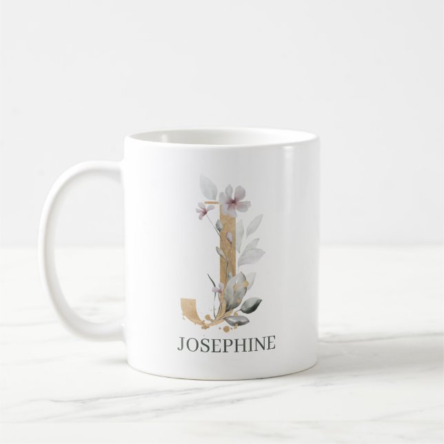 J Monogram Floral Personalisiert Kaffeetasse (Links)